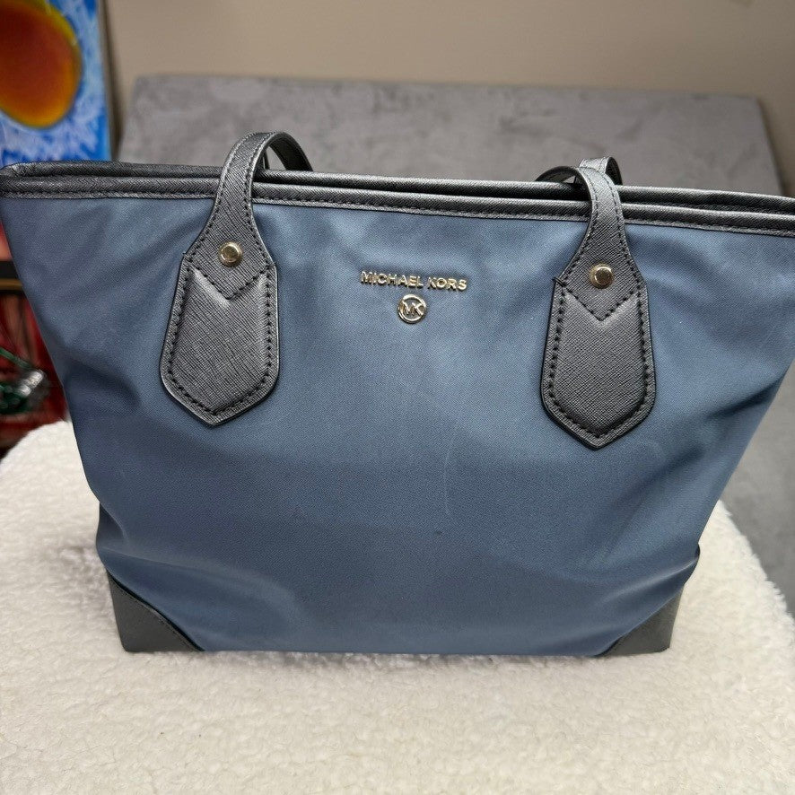 MICHAEL KORS Eva Top Zip Tote Nylon Bag Navy Gold Hardware AUTHENTIC