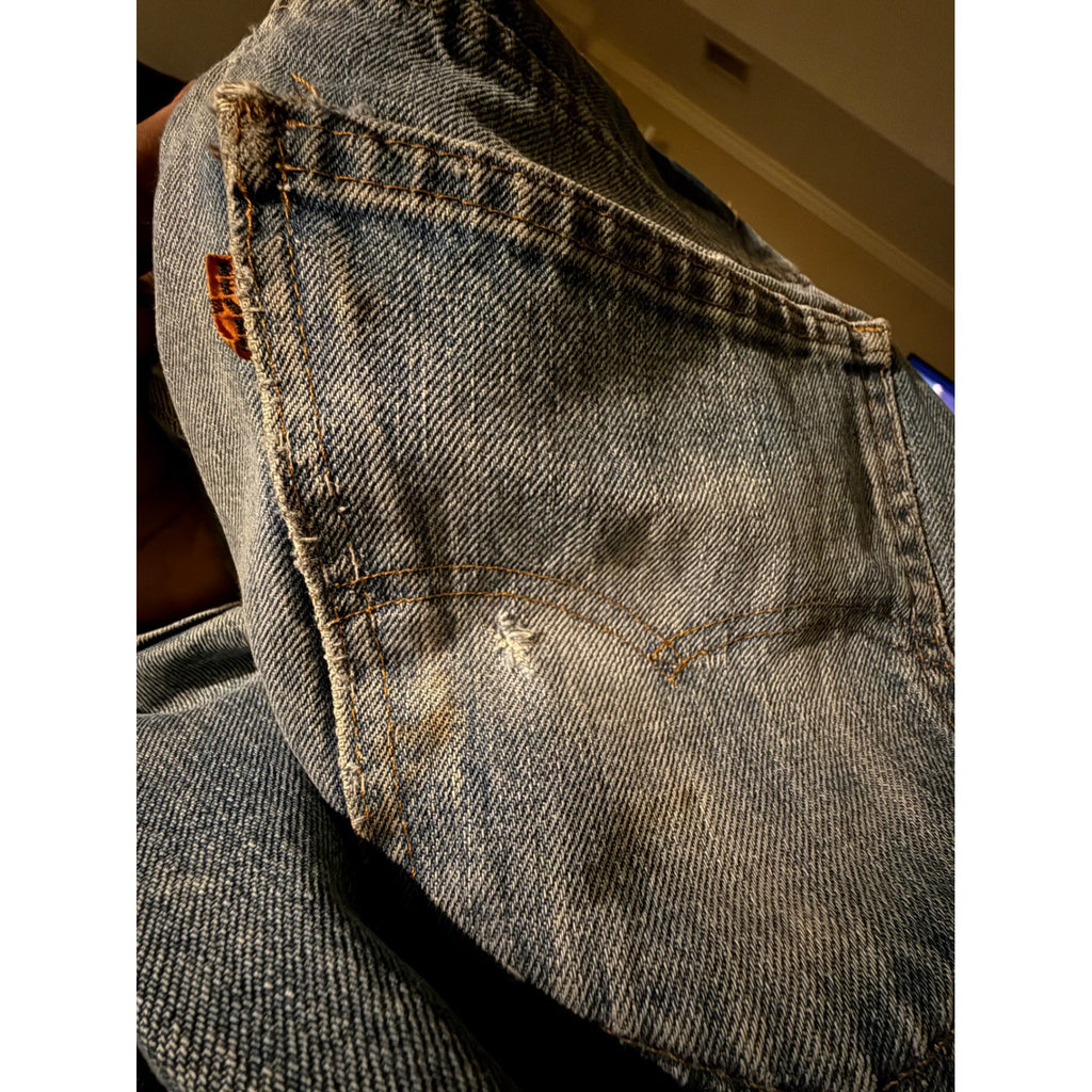 Vintage Levi's 505 Orange Tab Jeans USA Made Zip Fly Distressed date p5/75