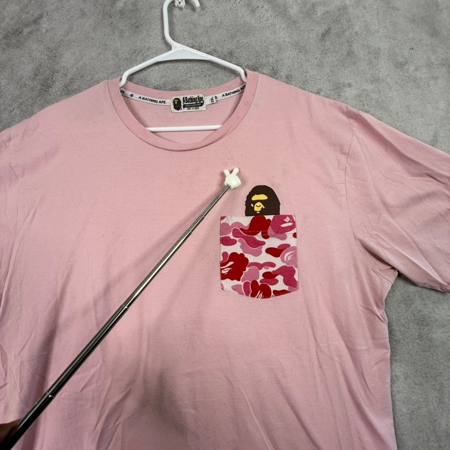 BAPE A Bathing Ape Pink Camo Pocket Ape Head T Shirt Size 2XL