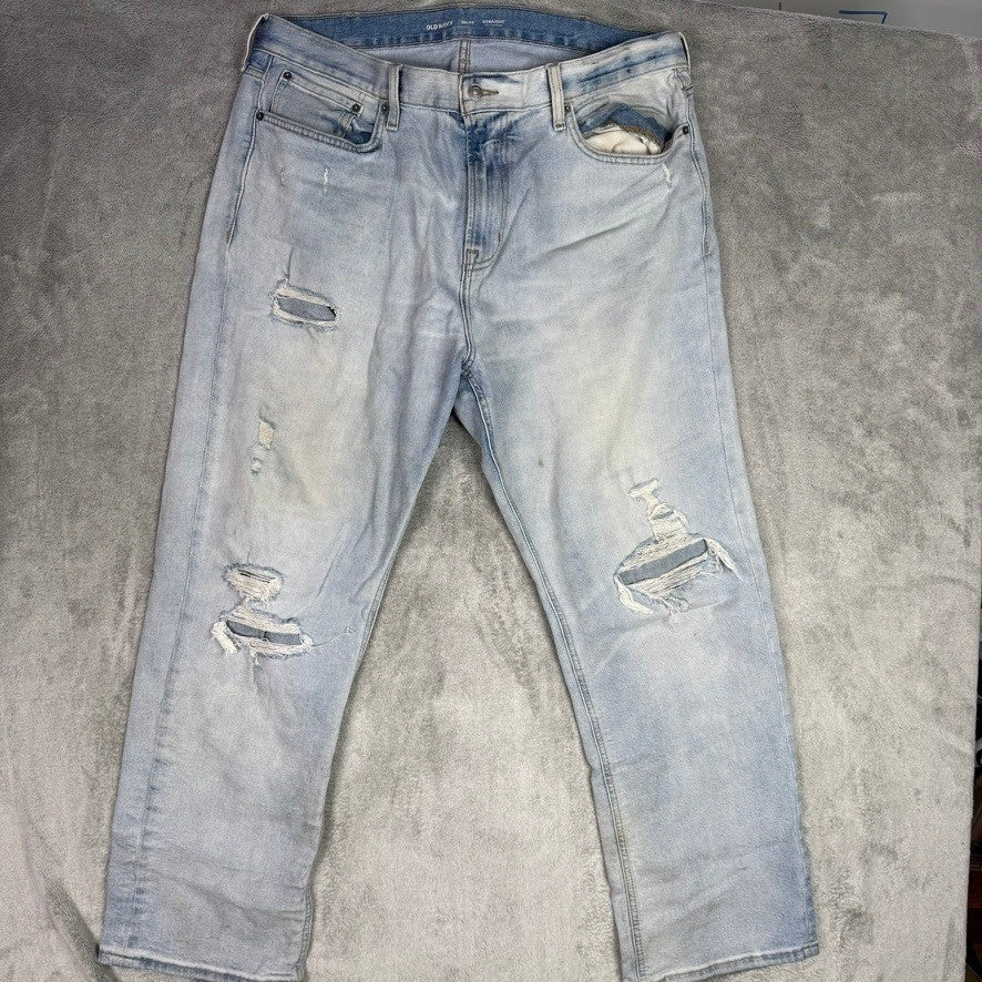 Old Navy Mens Light Wash Distressed Ripped Straight Leg Jeans Size 34x30