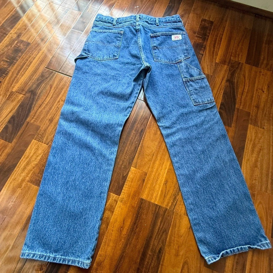 VTG Round House Mens Blue Carpenter Jeans Made in USA Straight Leg 34x30 Work