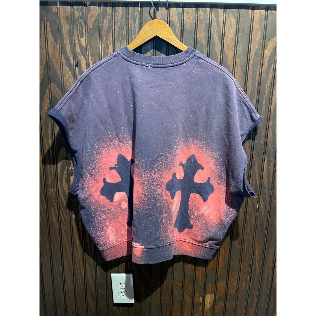 NLB Custom Bleached Sleeveless Sweatshirt Purple Pink Acid Wash Boxy Fit 30x26