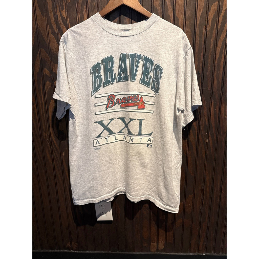 Vintage Atlanta Braves Salem Sportswear T-Shirt Heather Gray MLB 90s XXL Graphic