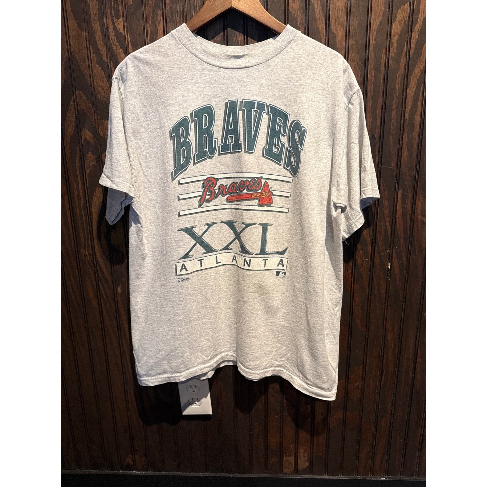 Vintage Atlanta Braves Salem Sportswear T-Shirt Heather Gray MLB 90s XXL Graphic