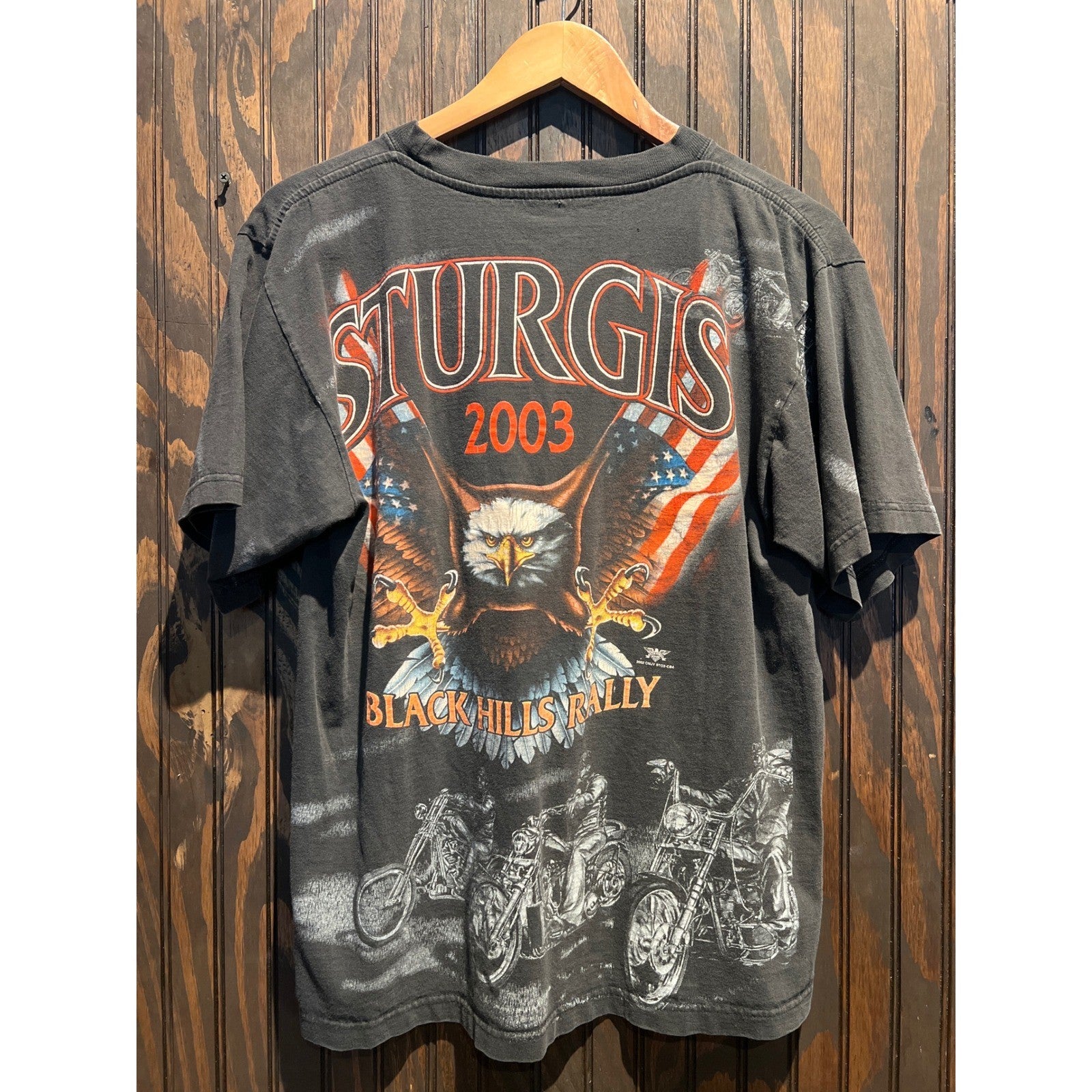Vintage 2003 Sturgis Ride Black Hills Rally Wolf Motorcycle T-Shirt Faded Black