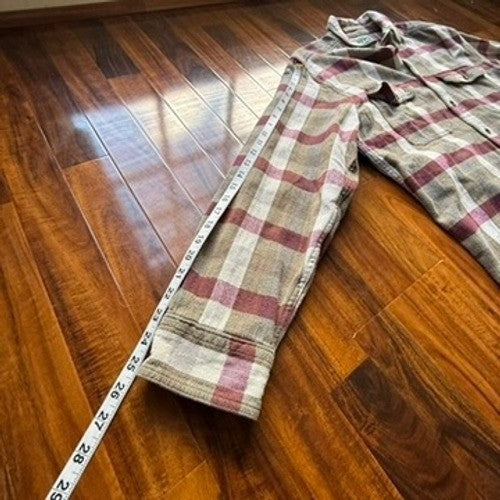 Woolrich Mens Plaid Flannel Button Down Shirt Tan Burgundy Long Sleeve XL