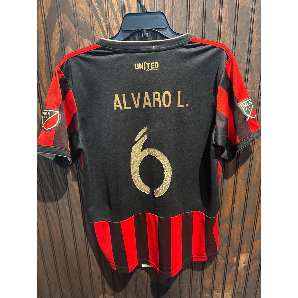 Adidas Atlanta United FC Mens Red Black Striped Soccer Jersey MLS Medium NEW