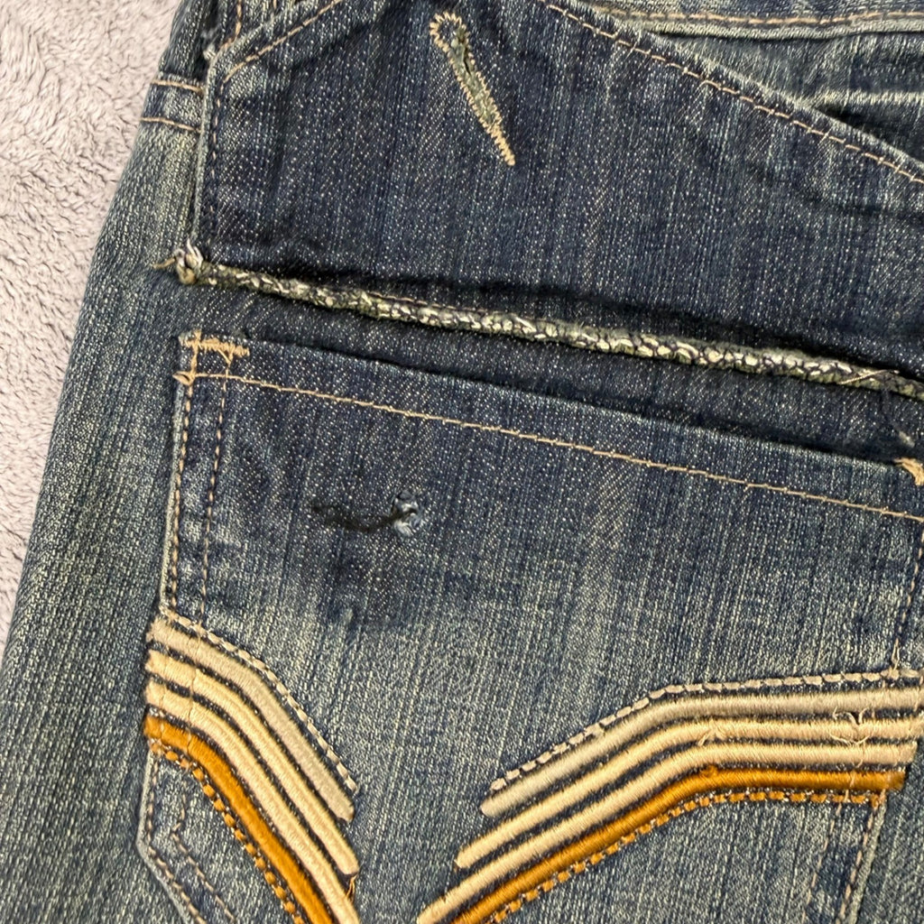 BASIC CODE JEANS Mens W34 L30 Blue Denim Straight Leg Distressed Style Jeans