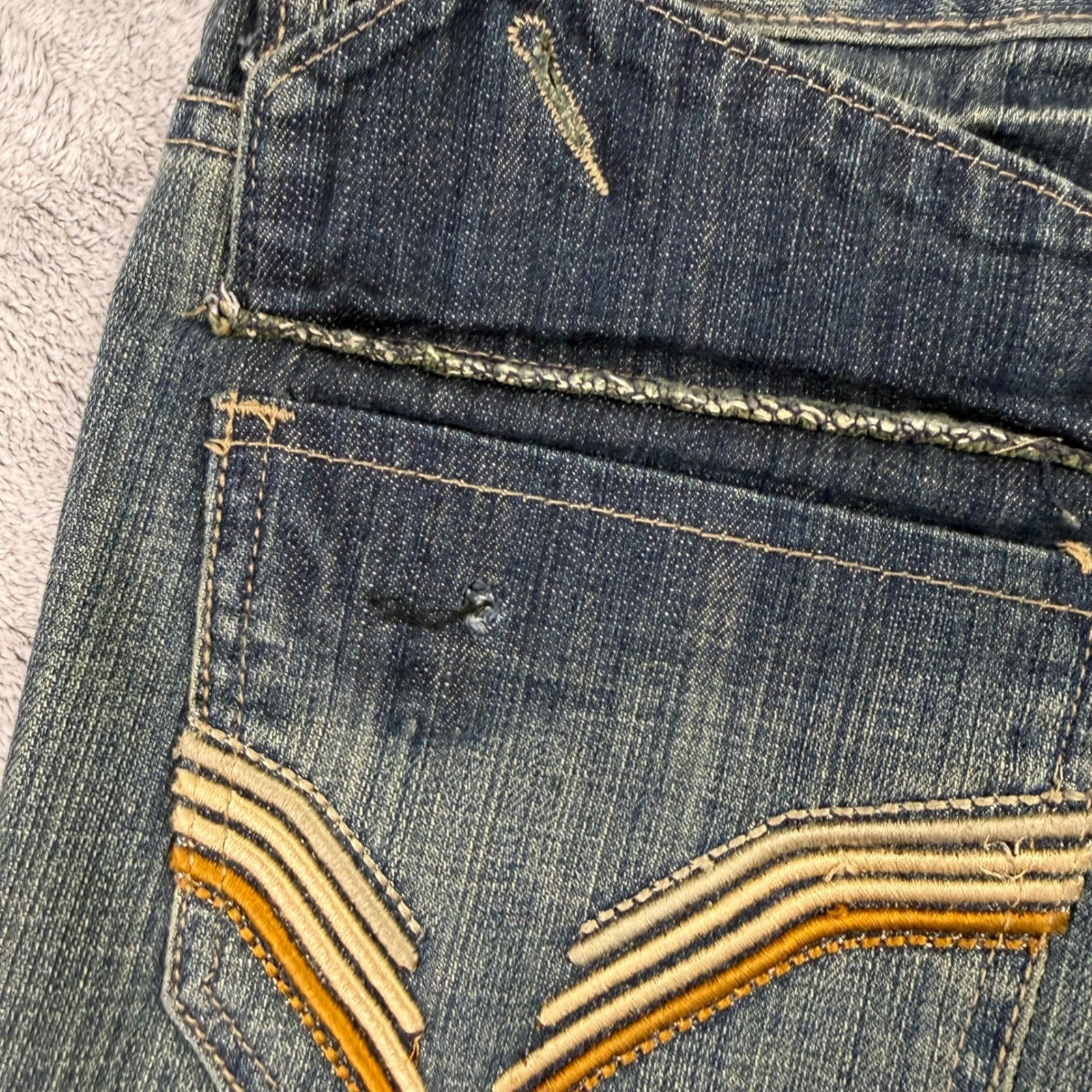 BASIC CODE JEANS Mens W34 L30 Blue Denim Straight Leg Distressed Style Jeans