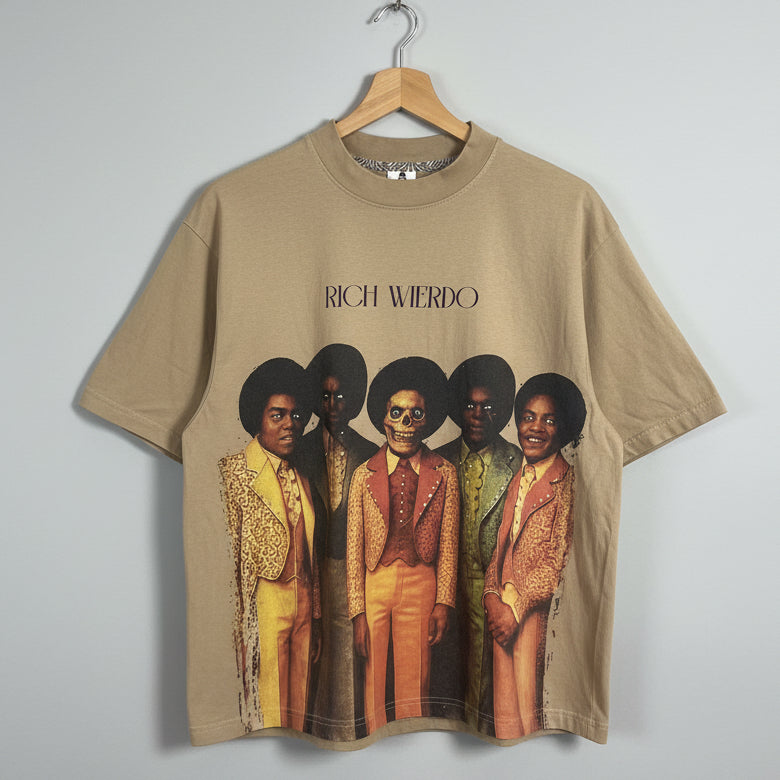 Rich Wierdo Jackson 5 Skeleton Graphic T-Shirt Tan Mens Streetwear Tee