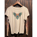 Harley-Davidson Womens Cream Mesh Tattoo Sleeve Winged Heart Graphic Tee L