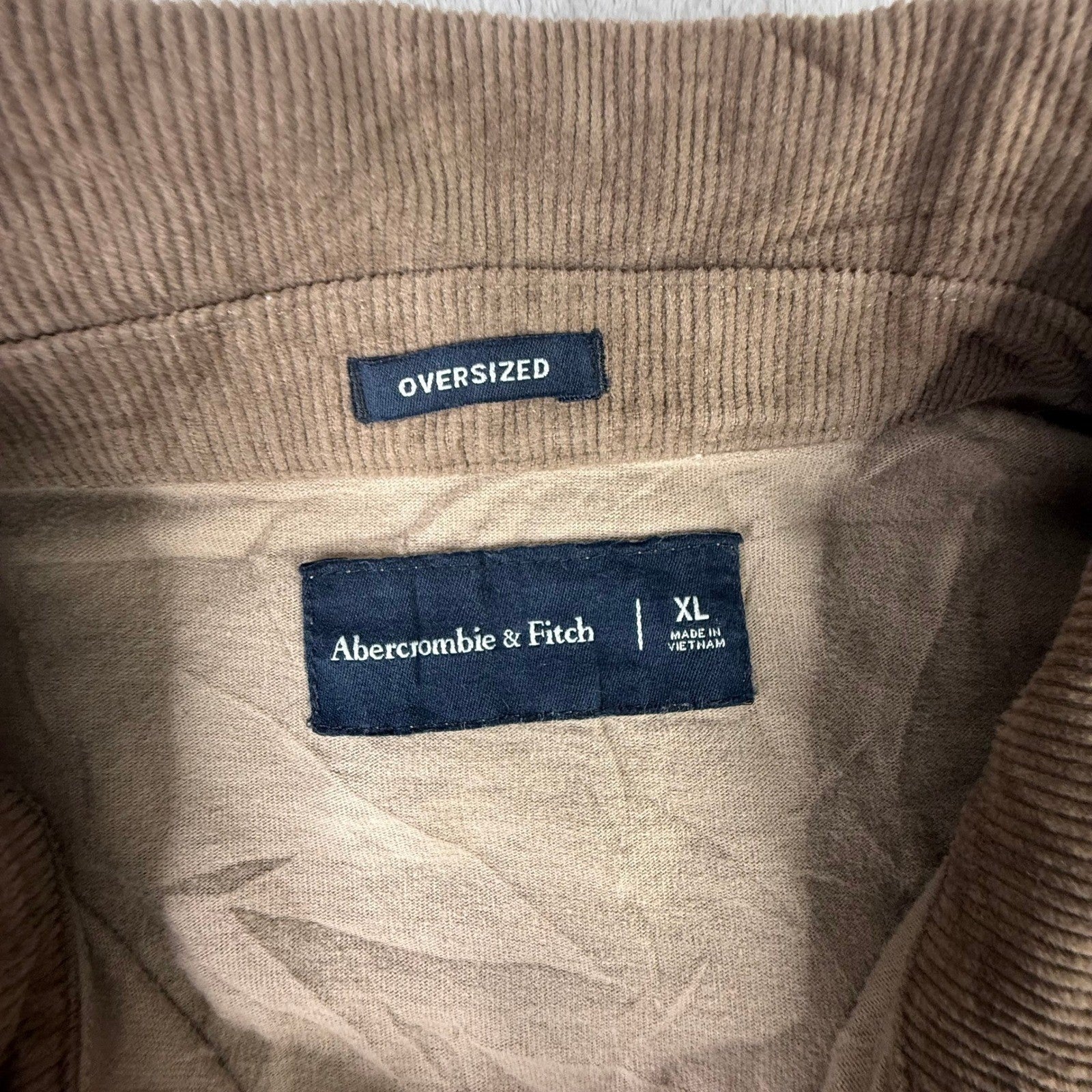 Y2k Abercrombie & Fitch Mens XL Oversized Rugby Polo Tan Color block Corduroy