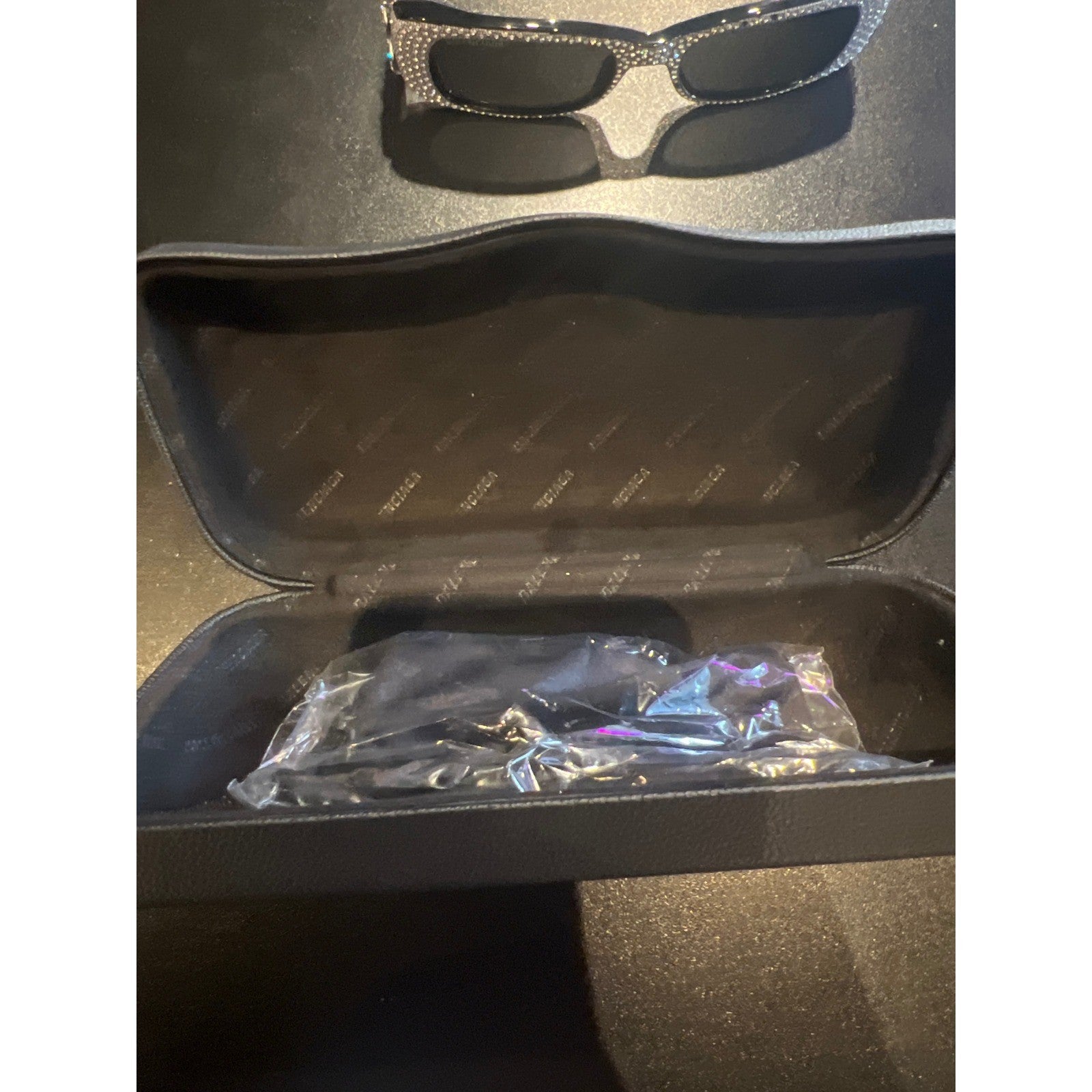 Balenciaga BB0096S Crystal Embellished Rectangular Sunglasses Blk Silver BB Logo