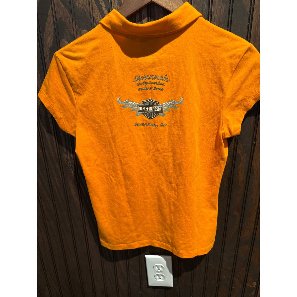 Harley-Davidson Womens Orange Flame Graphic Quarter Zip Polo Shirt Size M