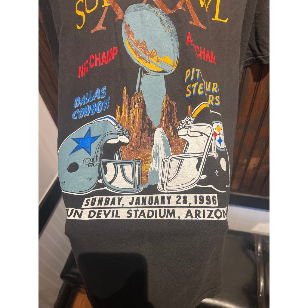 Vintage 1996 Super Bowl XXX T-Shirt Dallas Cowboys vs Pittsburgh Steelers Black