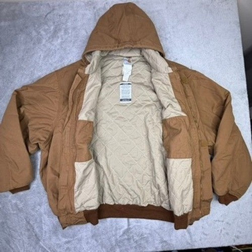 Carhartt Mens Washed Duck Insulated Sherpa Lined Hooded Jacket Brown Size XXLT