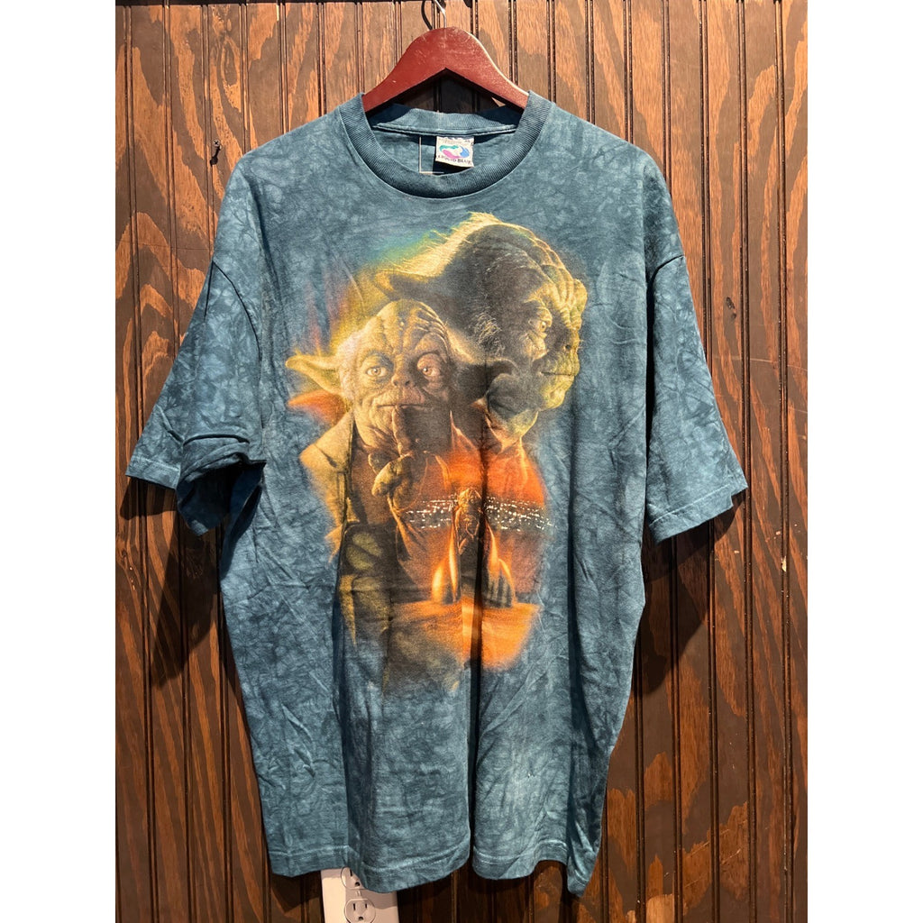 Vintage Star Wars Yoda Graphic Tee Fruit of the Loom Blue Tie Dye XL