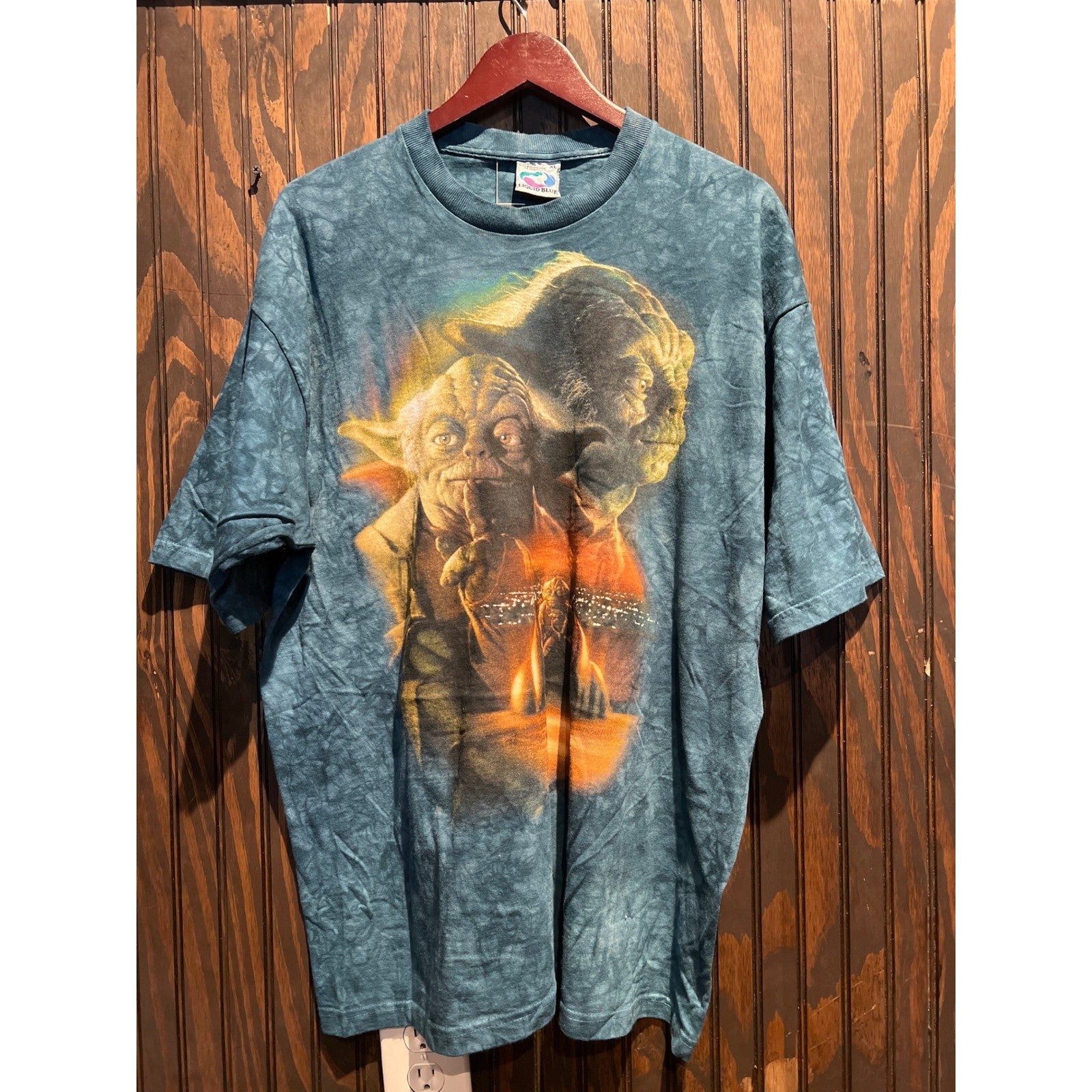 Vintage Star Wars Yoda Graphic Tee Fruit of the Loom Blue Tie Dye XL