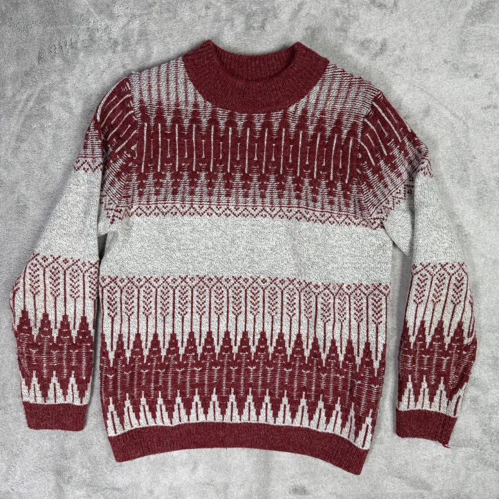 vintage Fair Isle knit sweater featuring a distinctive red and grey and red