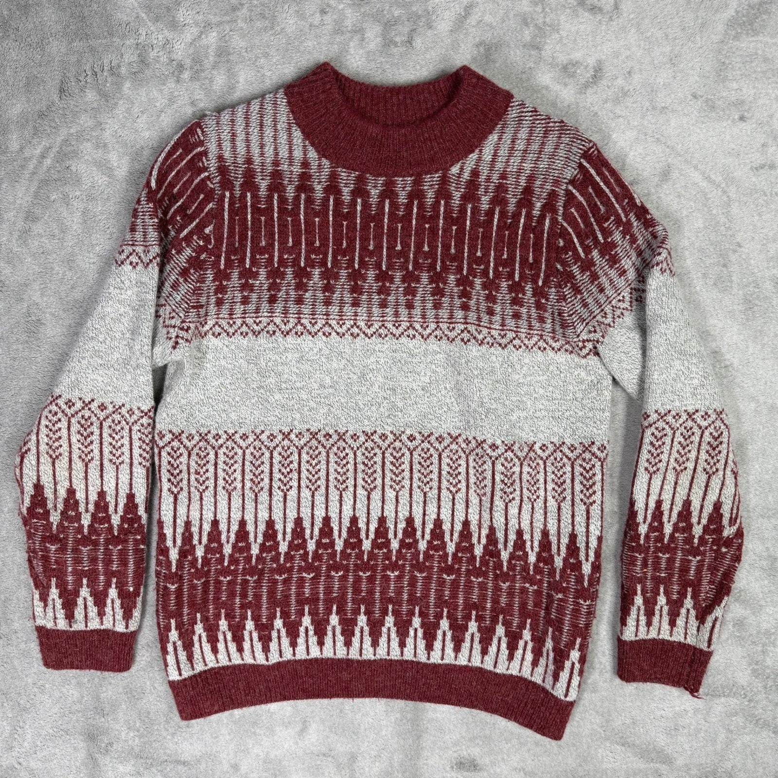 vintage Fair Isle knit sweater featuring a distinctive red and grey and red