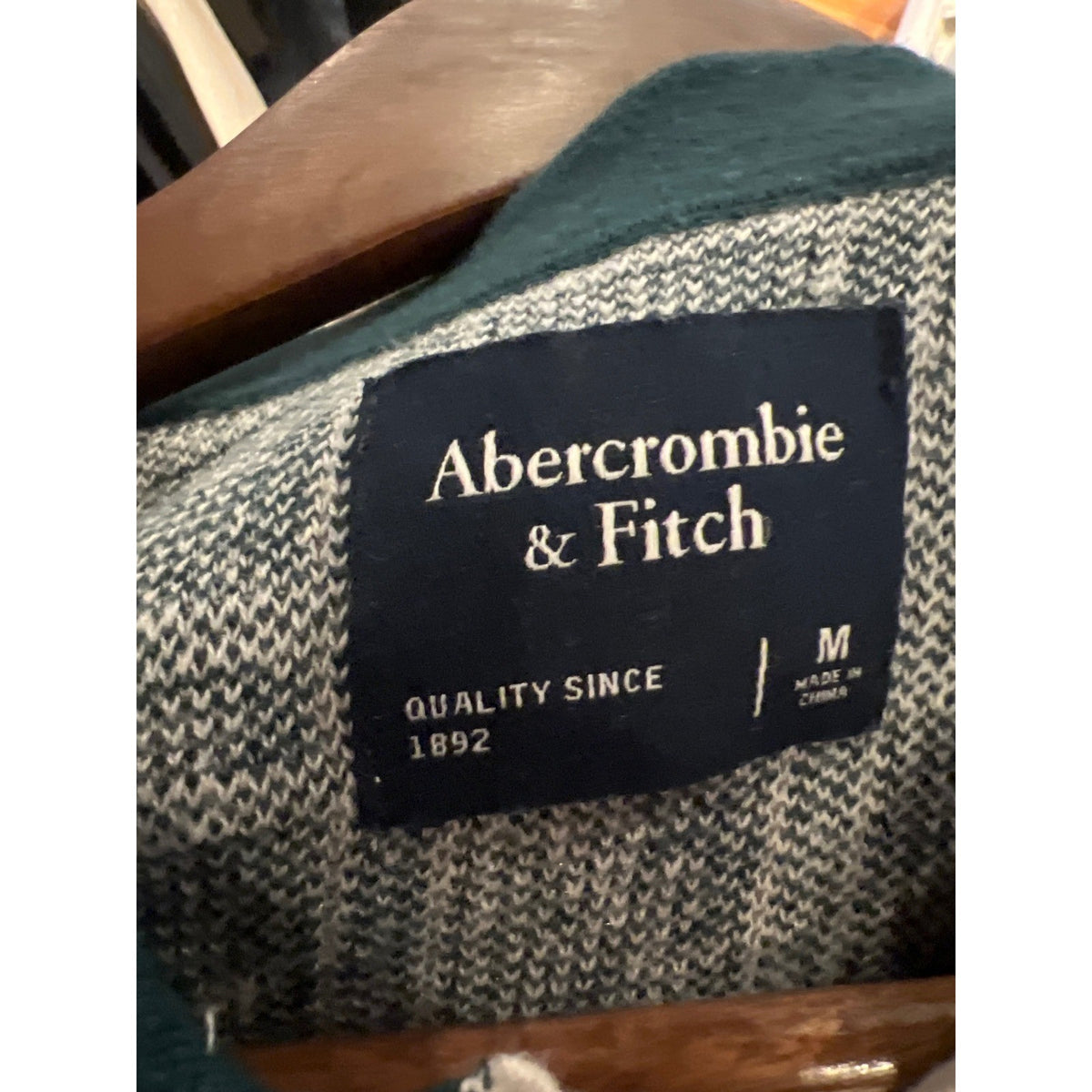 Abercrombie & Fitch Mens Teal White Grid Knit Button Front Sweater Polo Shirt M