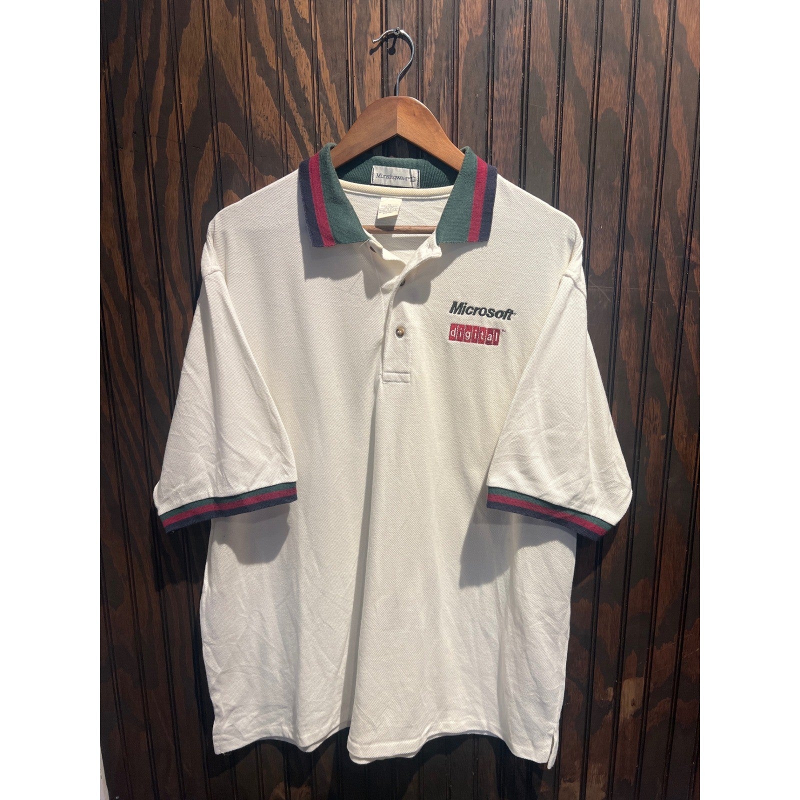 Vintage Munsingwear Microsoft Digital Polo Shirt Mens XL Cream Striped Tech 90s