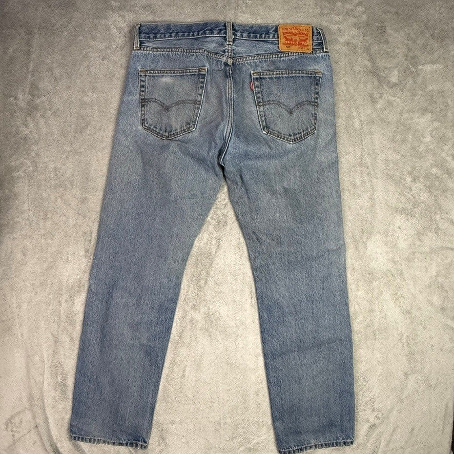 Levi Strauss & Co 505 Mens Light Wash Distressed Denim Jeans Size 35x32