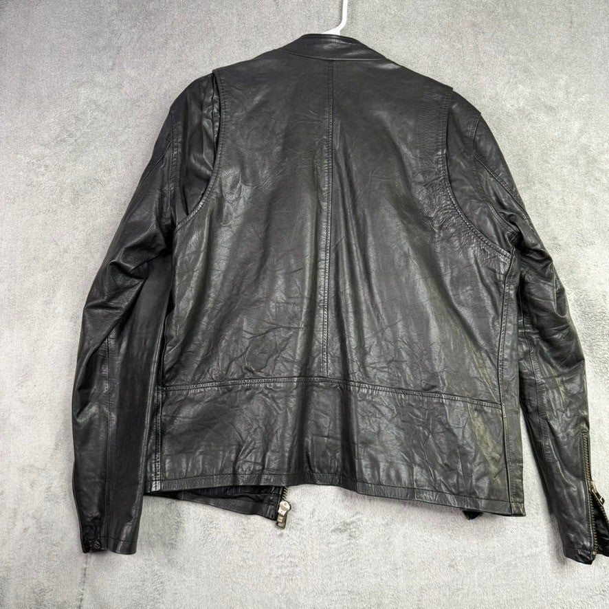 Bowen London Mens Black Leather Motorcycle Jacket YKK Zippers Size Medium