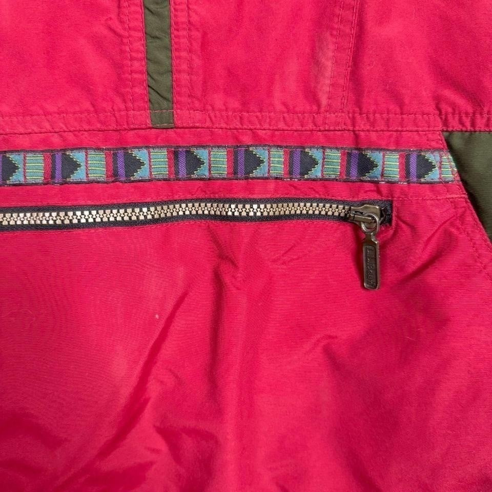 LLBean Colorblock Anorak Hooded Jacket Pullover Red Green Teal Size Large