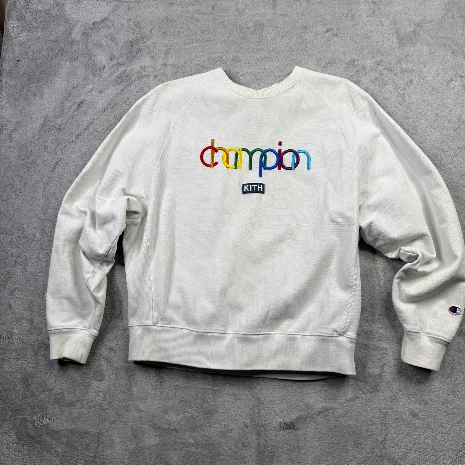 Kith Champion Rainbow Logo Crewneck Sweatshirt White Men's Size Medium