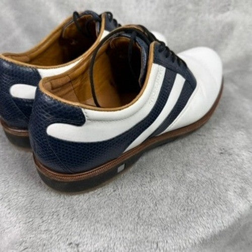 ECCO Men's Golf Shoes White Navy Leather Spikes Size 41 HYDROMAX