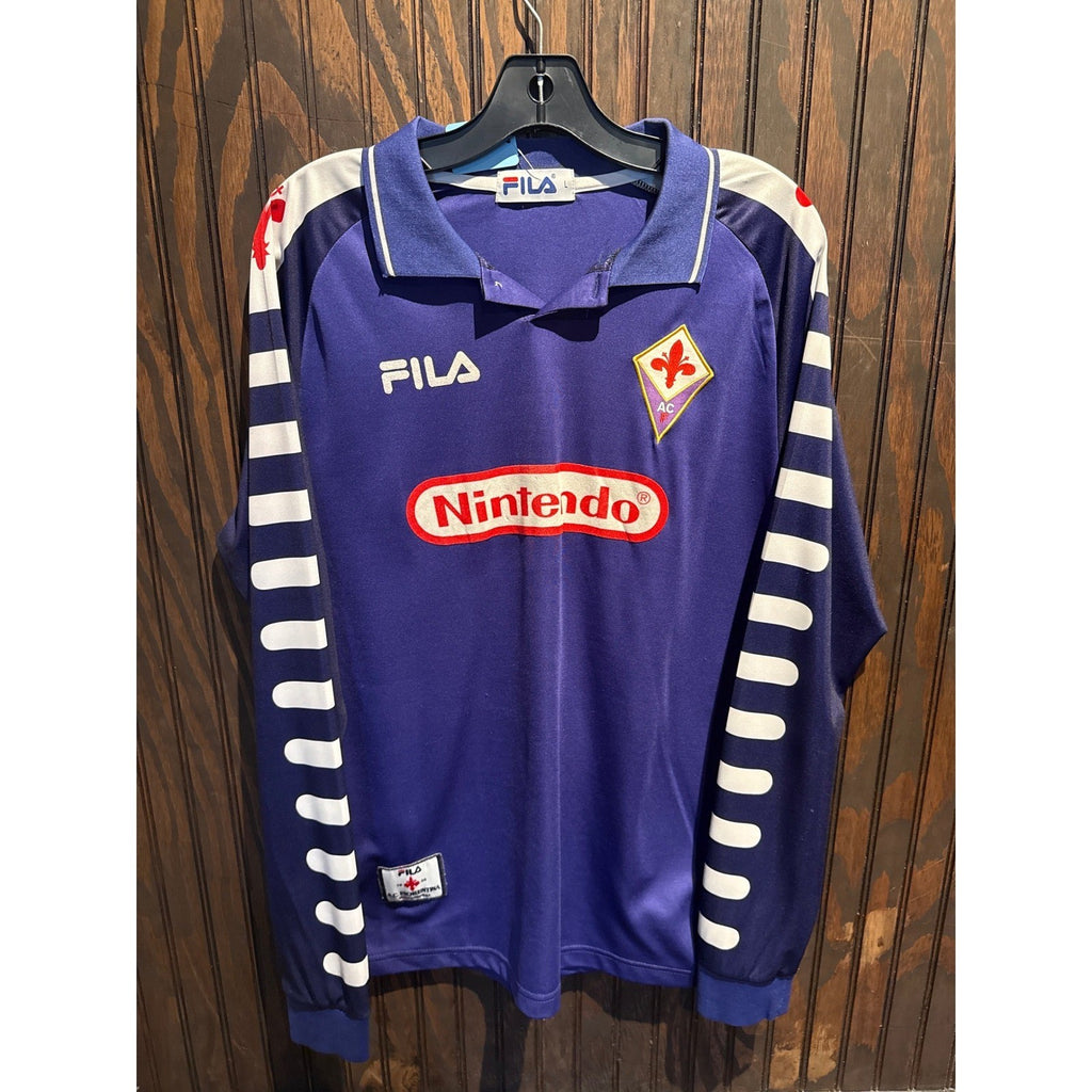 Vintage Fila ACF Fiorentina Nintendo Soccer Jersey Long Sleeve Purple Large 90s