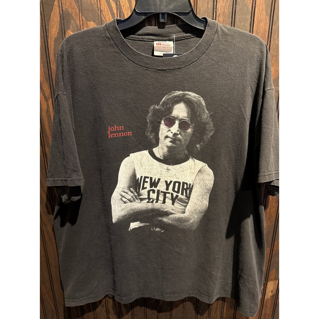 Vintage John Lennon Imagine T Shirt Mens XL Stedman Hanes Faded Black 90s Music