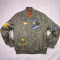 Golden State Warriors Bomber Jacket Mens XL Olive Green NBA Patch Orange Lining