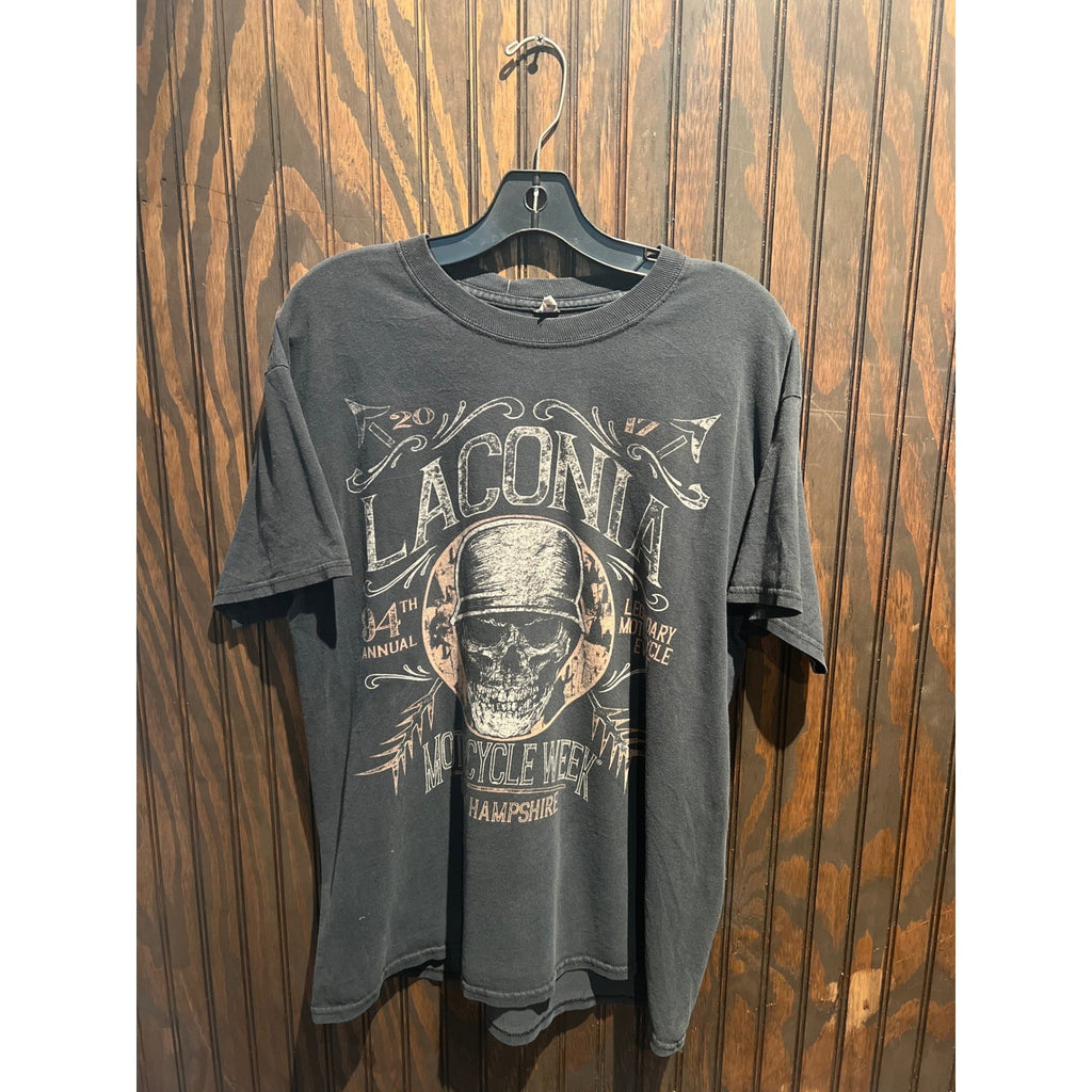 Laconia Motorcycle Week 2007 Skull Graphic T-Shirt Faded Black Biker Tee Large