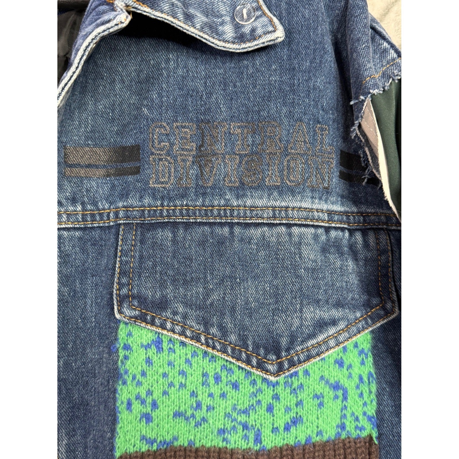 Mens Denim Jacket Patched Collage Graphic Embroidered Distressed Unique