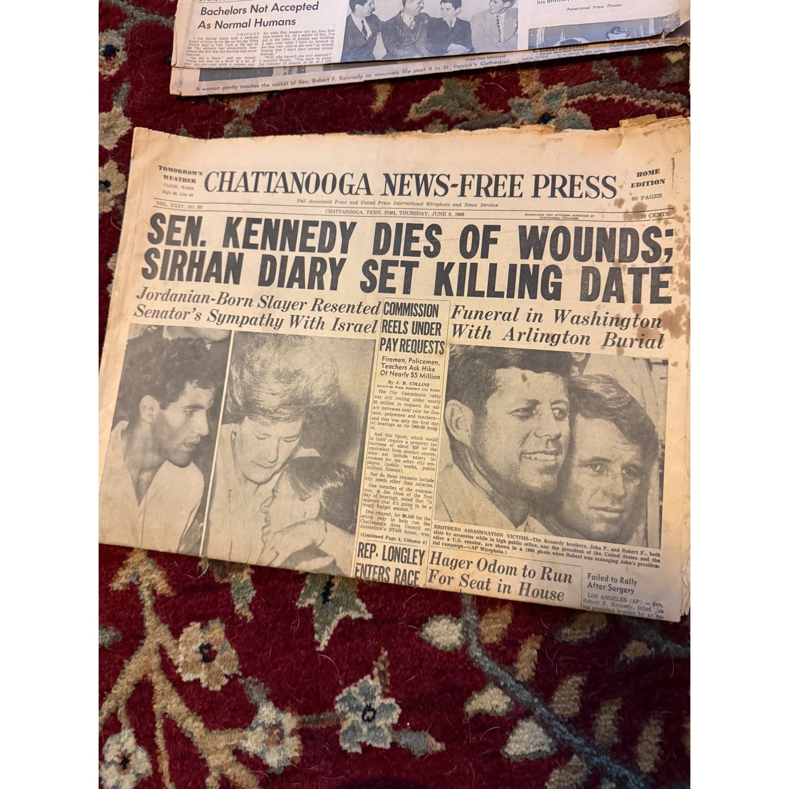 Vintage June 6 1968 Chattanooga News-Press RFK Robert Kennedy Death Newspaper