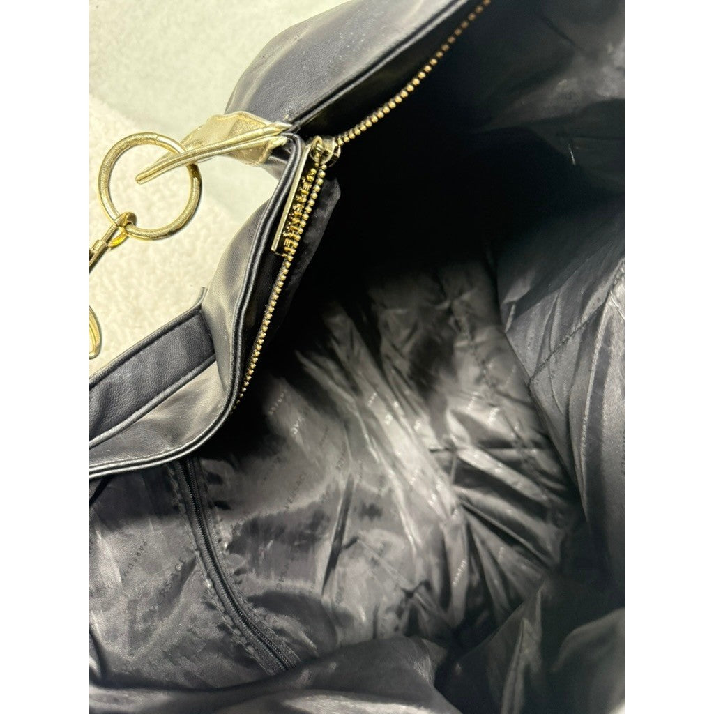 Versace Black Faux Leather Tote Bag Gold Medusa Logo Chain Strap