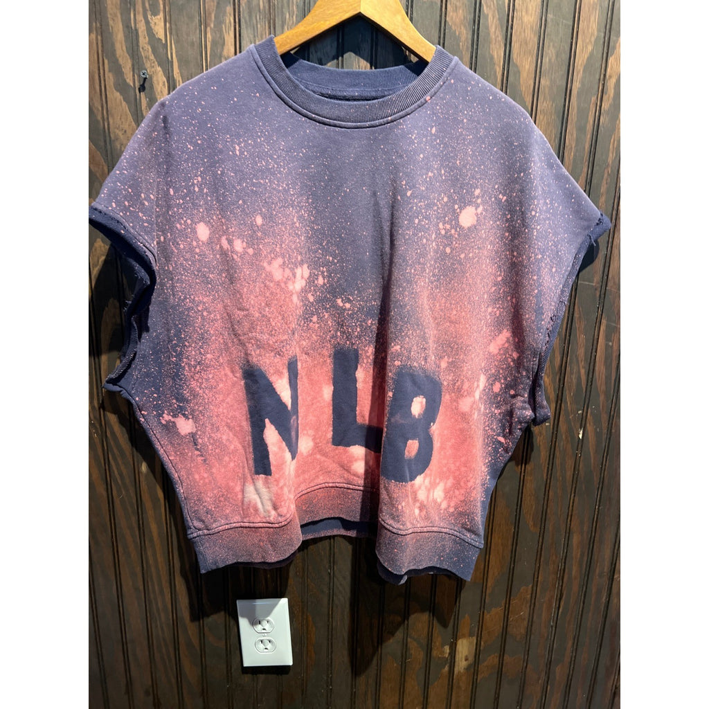 NLB Custom Bleached Sleeveless Sweatshirt Purple Pink Acid Wash Boxy Fit 30x26