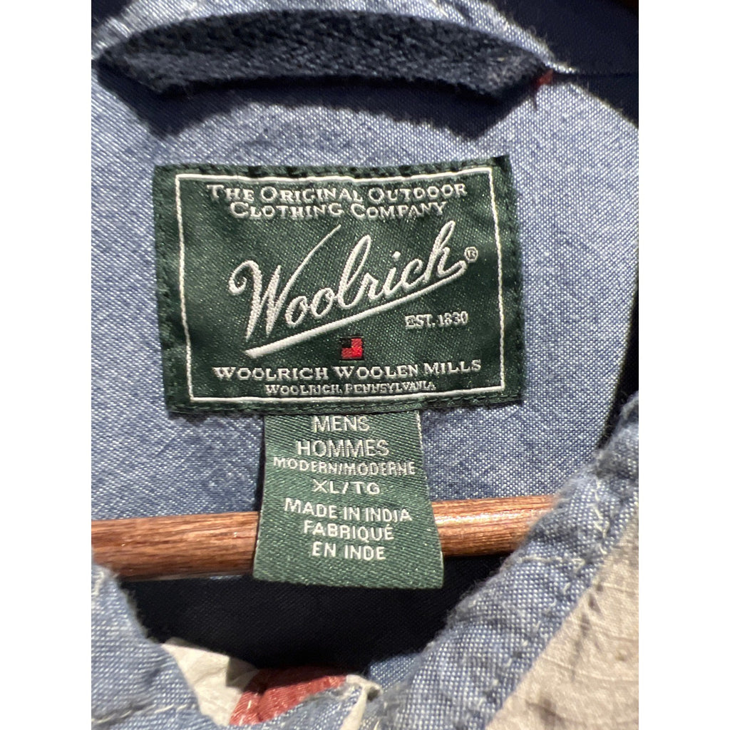 Woolrich Mens XL Modern Fit Short Sleeve Plaid Button Down Shirt Red White Blue