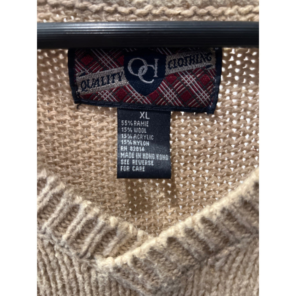 Vintage Quality & Integrity Tan Navy Diamond Knit Sweater Vest V-Neck XL 25x31