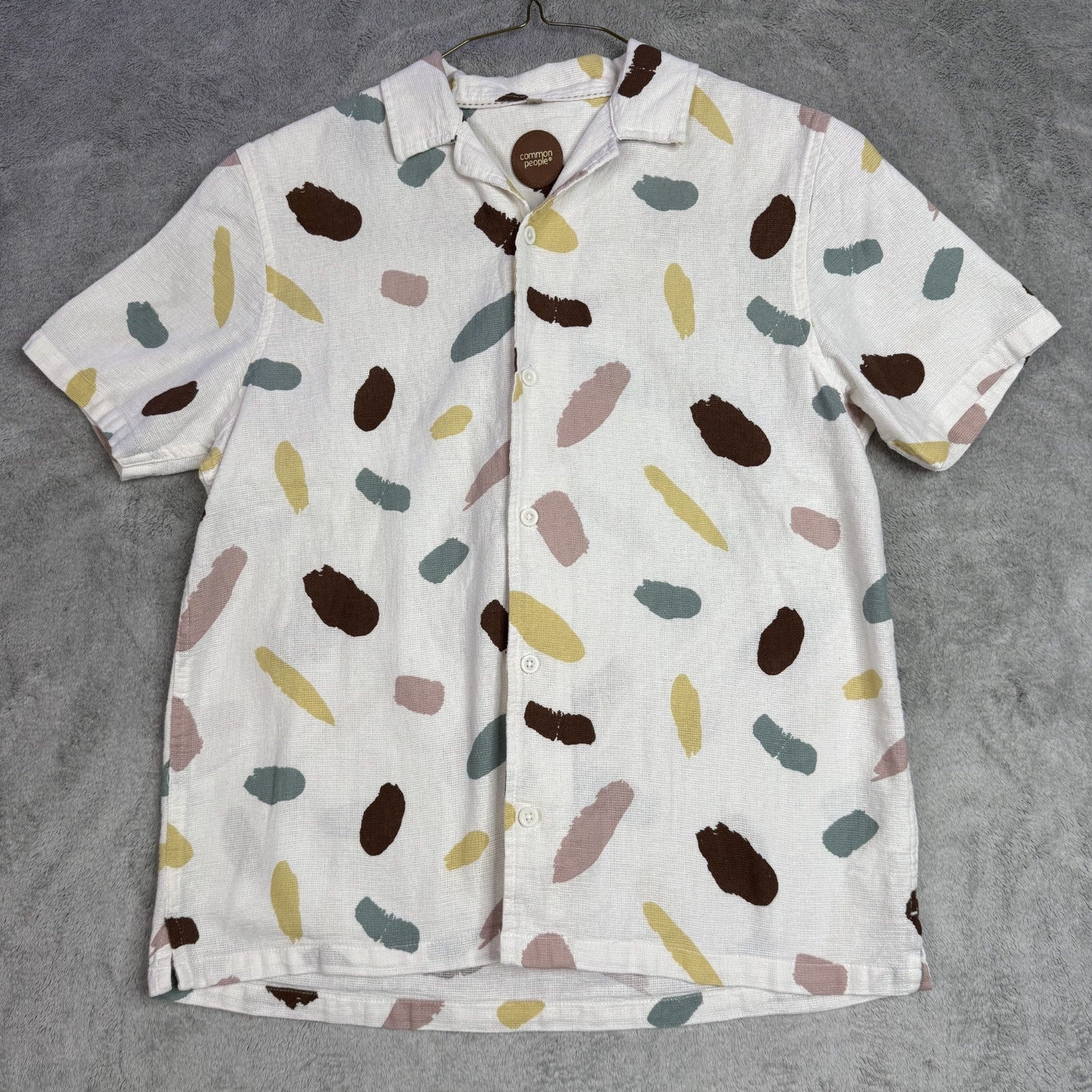 Common People Men's Short-sleeve Button Down/Up ECRU Shirt ( small)