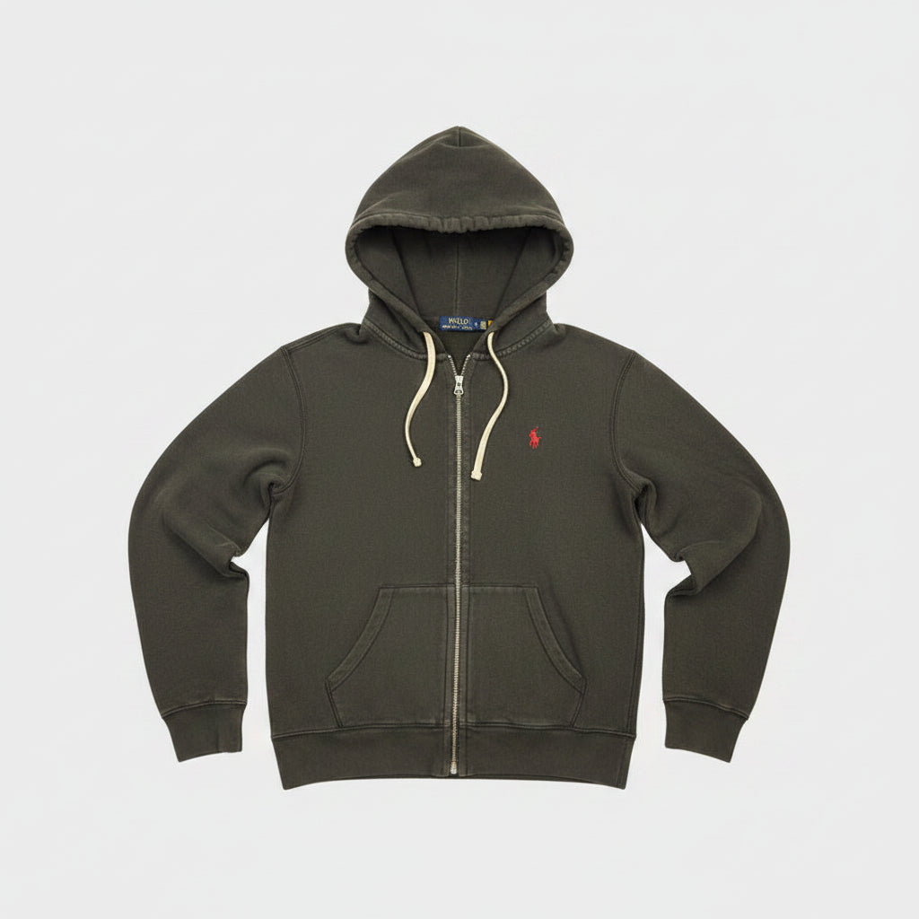 Polo Ralph Lauren Men's Charcoal Gray Full Zip Hoodie Red Pony Logo Size M
