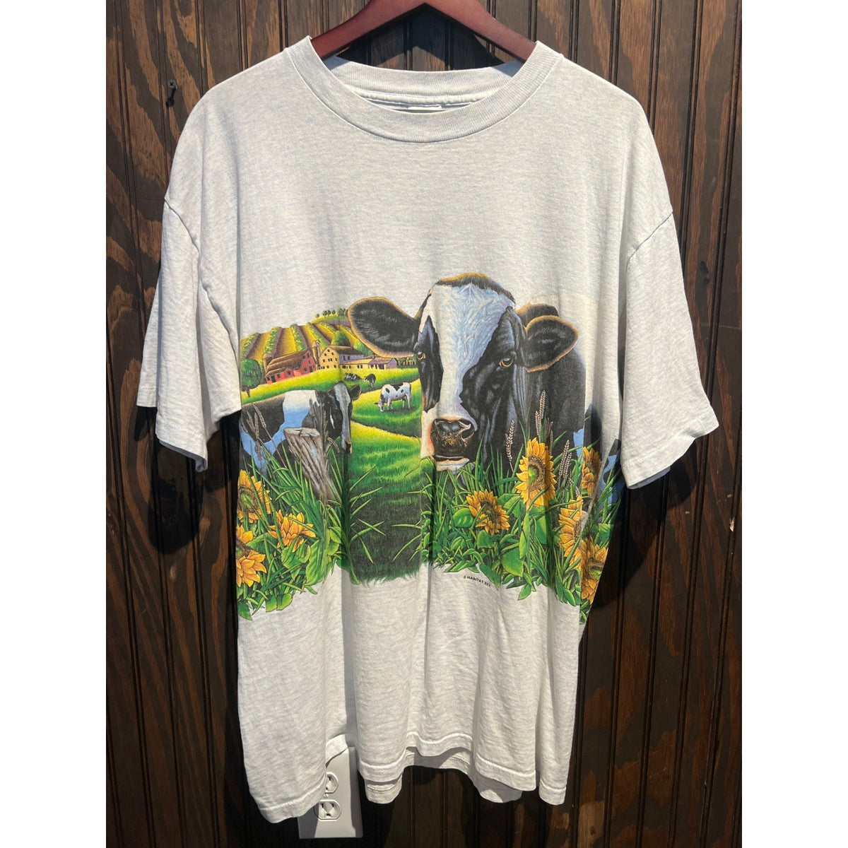 Vintage Habitat 1993 Cow Graphic T-Shirt Gray Single Stitch Farm Nature Tee L