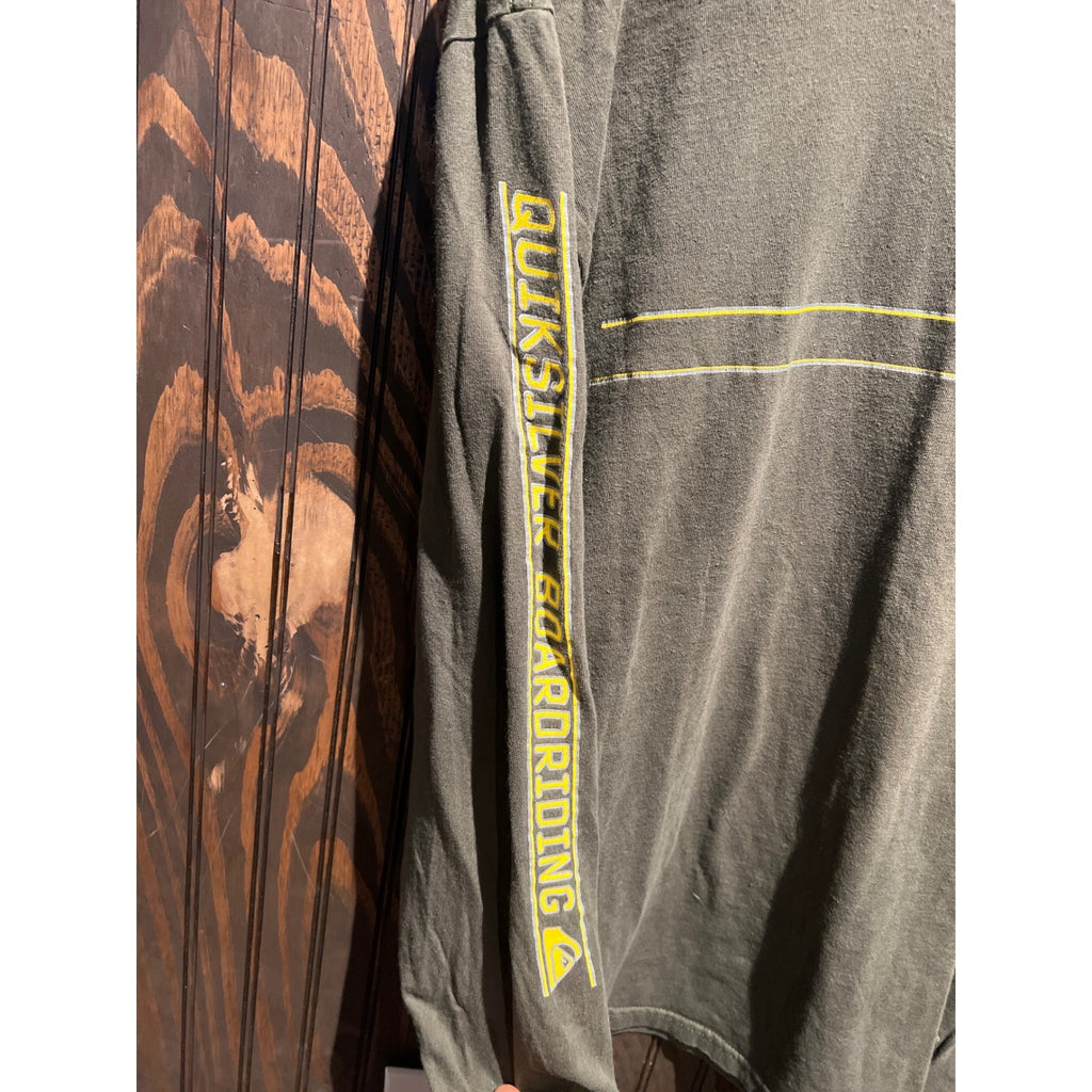 Quiksilver Mens Long Sleeve Graphic T-Shirt Olive Green Yellow Large Surf Skate