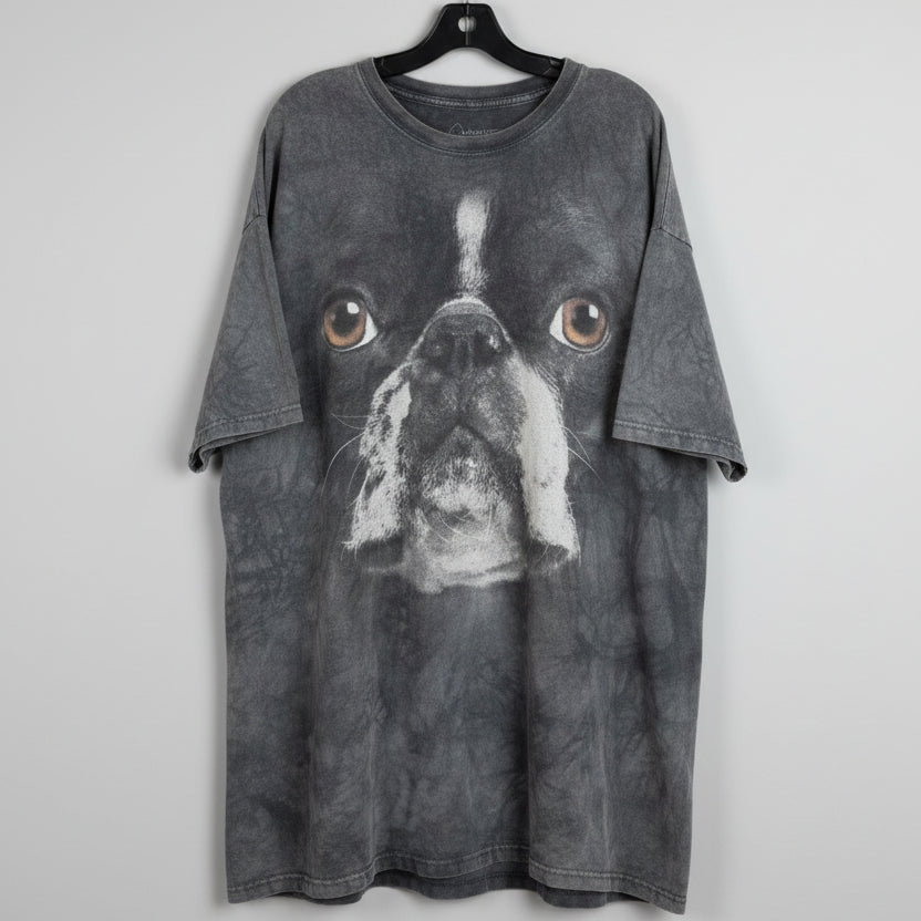 The Mountain Boston Terrier Dog Face Graphic T-Shirt Gray Tie Dye Mens 3XL 29x38