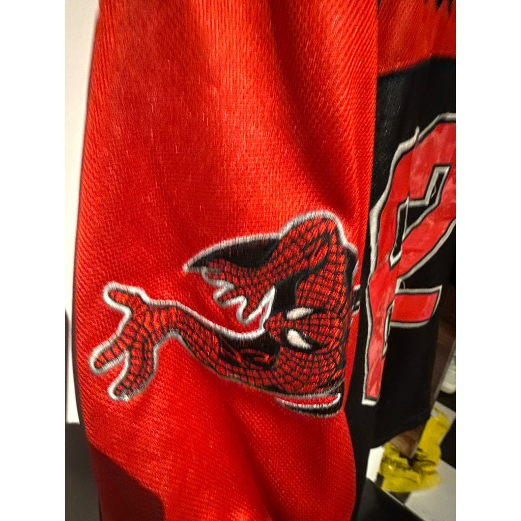 Marvel Comics Spider-Man Hockey Jersey Red Black Embroidered Mesh Mens Medium 62