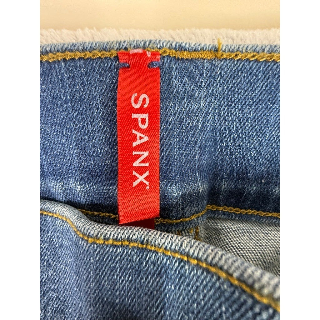 Spanx Flare Jean High Rise Pull On Medium Wash Blue Denim Pants Size Small S