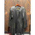 Vintage Cognac Black Leather Swing Coat Collarless Single Button Mid Jacket