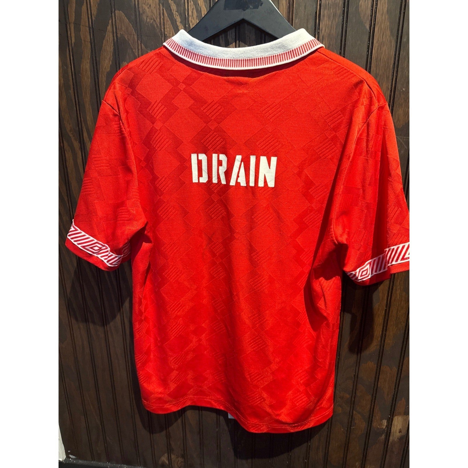 Vintage Umbro Point Soccer Jersey Red Geometric Pattern Polo Shirt Mens Large 4